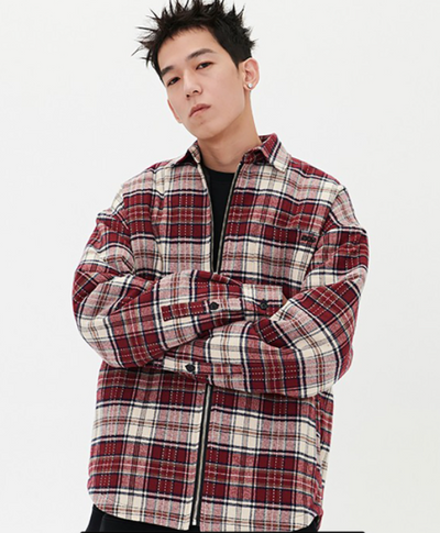 Chaqueta Camisa Cuadros Rojo Retro para Hombre - Casual Primavera con Cierre - Image 3