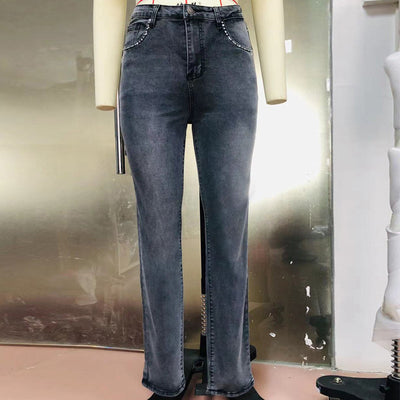 Pantalones Vaqueros Acampanados Cintura Alta Elástica con Bordado Calavera Retro para Mujer - Image 10