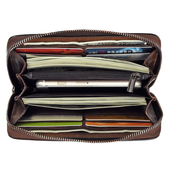 Billetera de Cuero Grabado con Múltiples Compartimentos para Tarjetas - Bolso de Mano para Mujer
