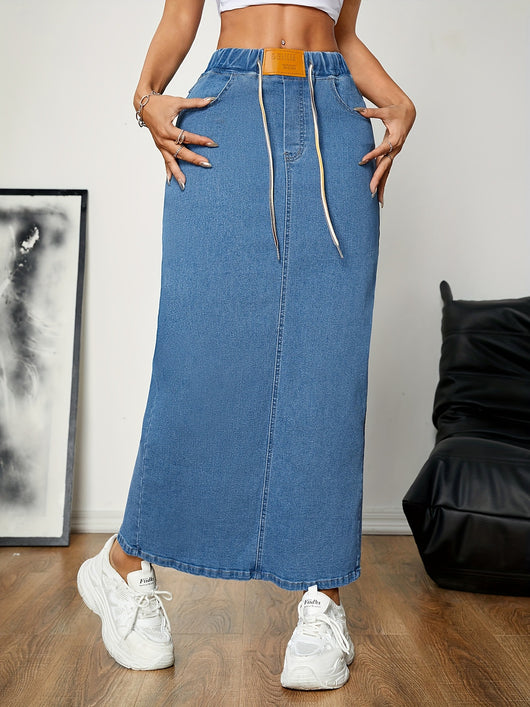 Falda Denim A-Línea con Cintura Ajustable para un Ajuste Personalizado - Image 4