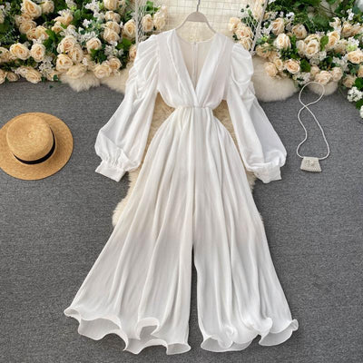 Vestido Retro Hada Cuello V Manga Abullonada Cintura Ajustada - Image 3