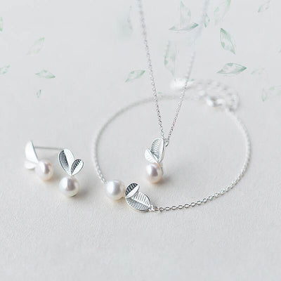 Conjunto de Joyería Perla Hoja Joven - Collar, Aretes y Pulsera para Mujer - Image 10