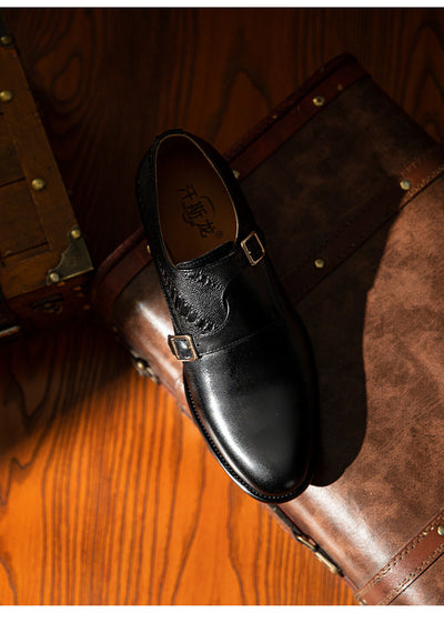 Zapatos de Cuero Ejecutivo Retro con Doble Hebilla - Estilo Clásico para Hombre - Image 9