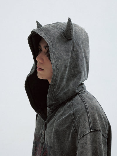 Sudadera con Capucha Efecto Desgastado Negro - Estilo Dark Devil - Image 10