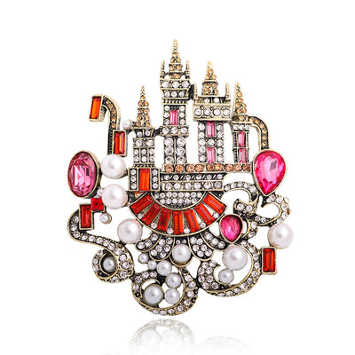 Broche Castillo Europeo Retro con Cristales de Diamante - Image 3