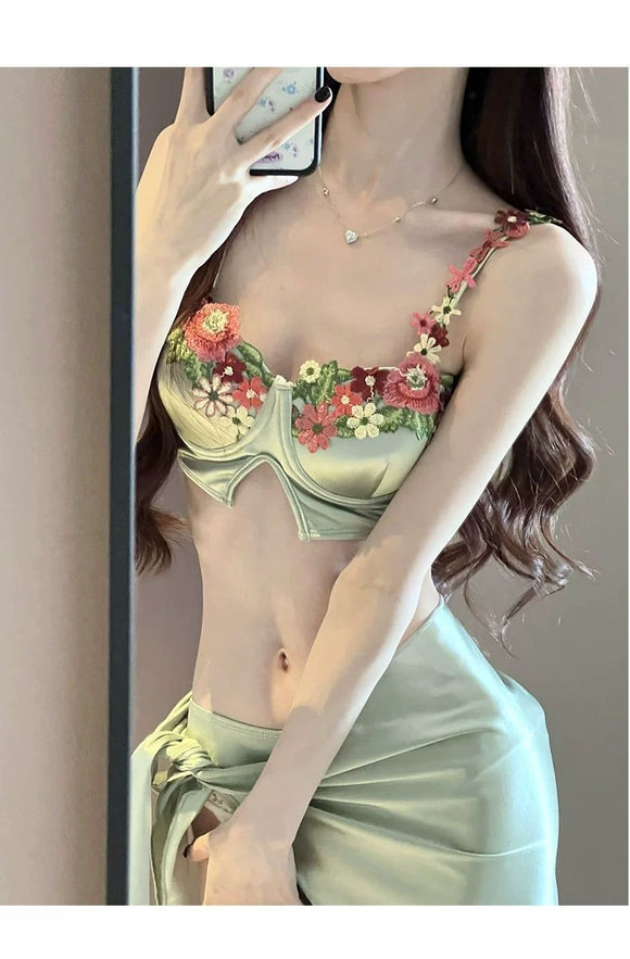 Traje de Baño Triangular de Tres Piezas para Mujer - Estilo Playero