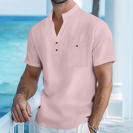 Camisa de Lino con Cuello Mao Manga Corta para Hombre - Image 2