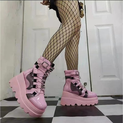 Botas Plataforma Cuña para Mujer Talla Grande Punta Redonda