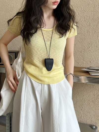 Camiseta Ajustada de Verano para Mujer - Cuello Redondo, Manga Corta y Cintura Definida - Image 28
