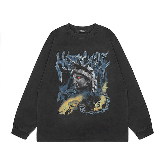 Camiseta Oversize Manga Larga con Estampado Rock Lavado - Image 6