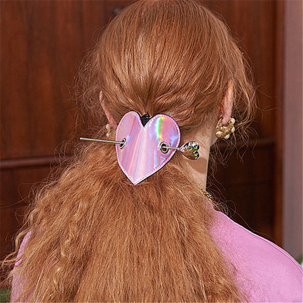 Pasador de Cabello de Cuero con Lentejuelas y Corazón Brillante