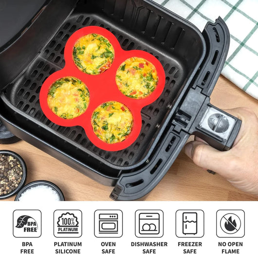 2 Pack Air Fryer Egg Bite Molds, 4-Cup Mini round Muffin Pans Silicone Baking Molds for for Oven, Air Fryer and Pot - Tekeno