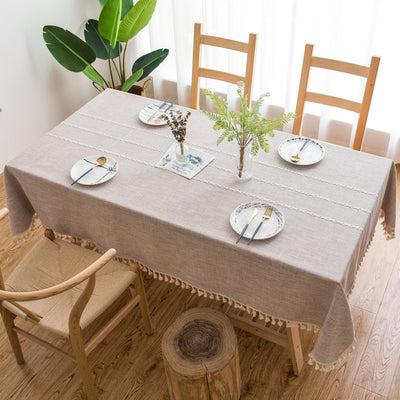 Mantel de Comedor Rayas de Algodón Lino con Bordado y Borlas - Image 12