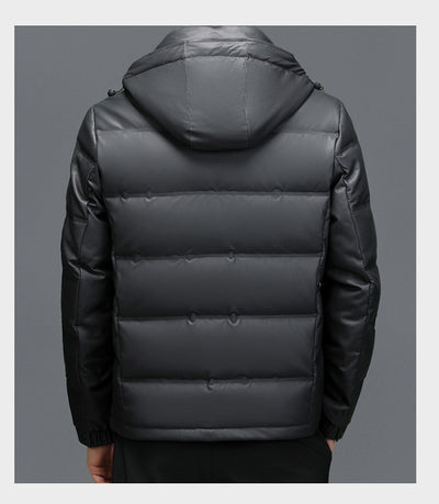 Abrigo de Cuero con Plumón de Pato Blanco para Hombre - Cálido y Elegante - Image 11