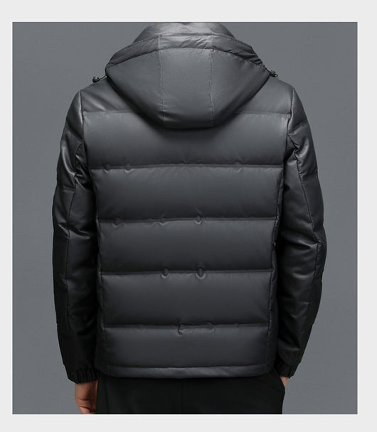 Abrigo de Cuero con Plumón de Pato Blanco para Hombre - Cálido y Elegante - Image 11