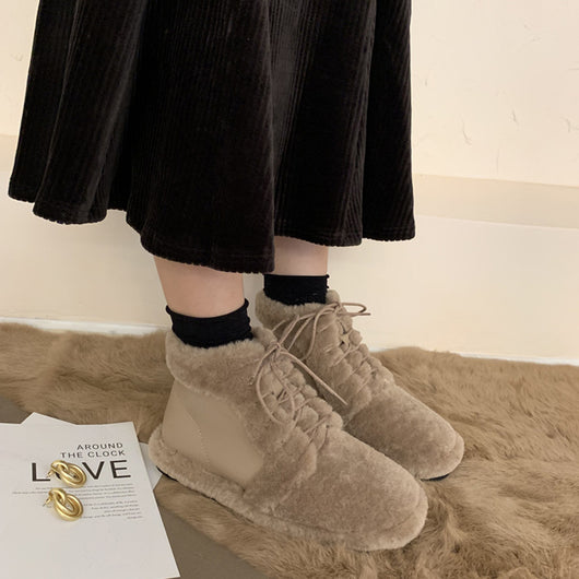 Zapatos de Algodón Cálidos con Forro de Lana y Pelaje Grueso