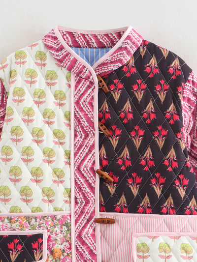 Chaqueta de Algodón Estampada con Costuras Combinadas - Corte Holgado y Casual - Image 18