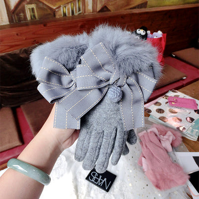 Guantes Cálidos con Moño y Pompón de Pelaje - Image 6