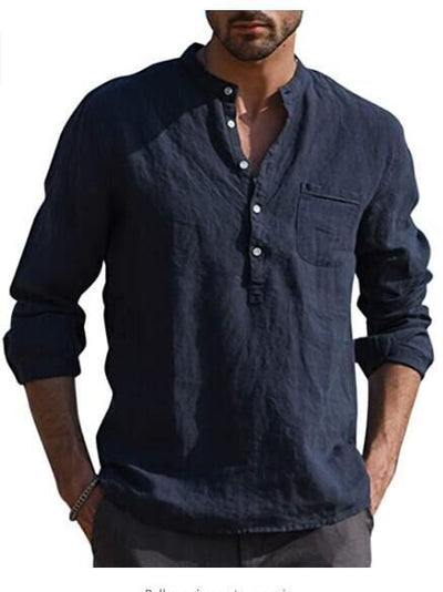 Camisa de Lino Casual Manga Larga para Playa Hombre - Image 5