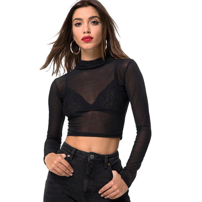 Blusa Mesh Ajustada Transparente de Manga Larga para Mujer - Image 3