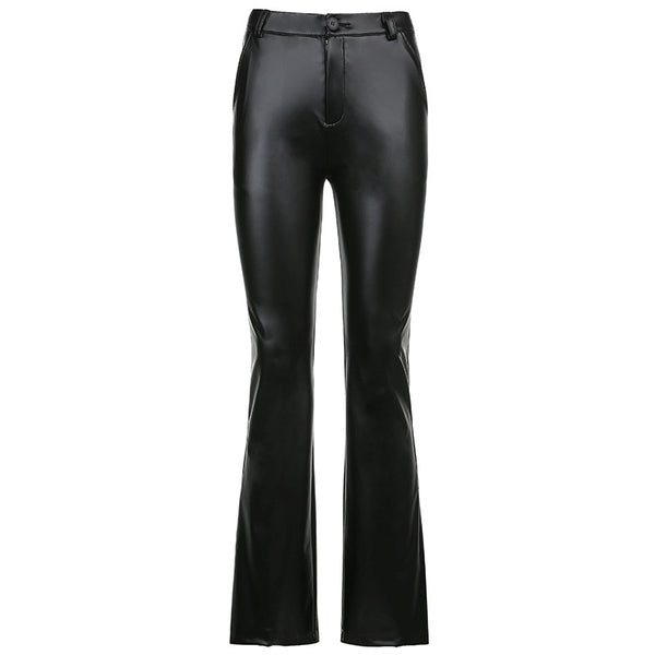 Pantalones de Cuero Bootcut Ancho - Estilo Street Trend Basic