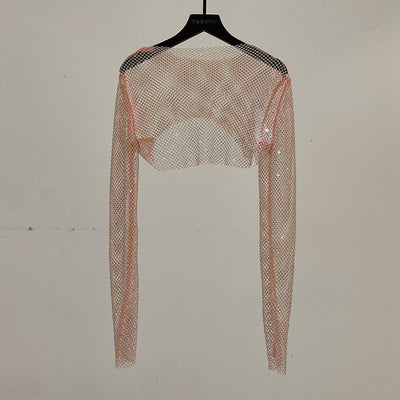 Blusa Brillante de Manga Larga con Cristales de Rhinestone Completos - Image 4