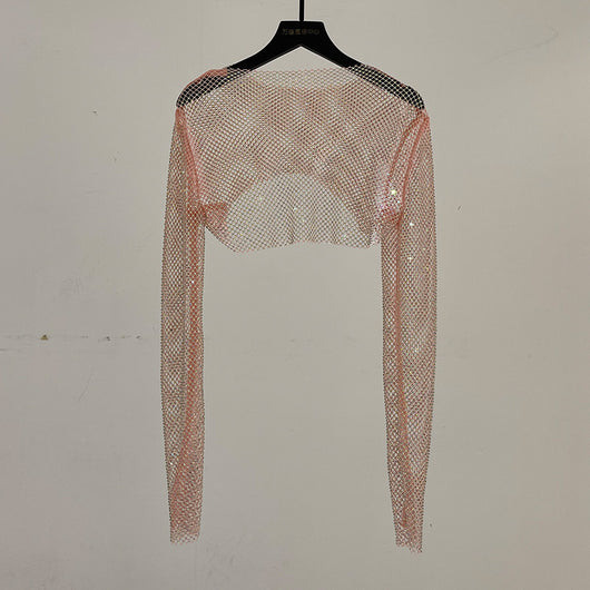 Blusa Brillante de Manga Larga con Cristales de Rhinestone Completos - Image 4