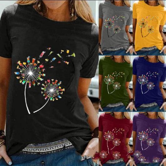 Camiseta Mujer Cuello Redondo Manga Corta Estampado Diente de León Vino - Image 14