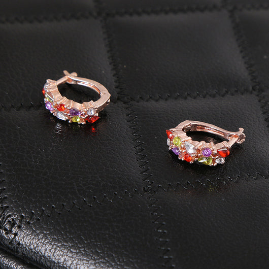 Juego de Joyas Floral Oro Rosa con Zirconia Cúbica Multicolor - Image 7