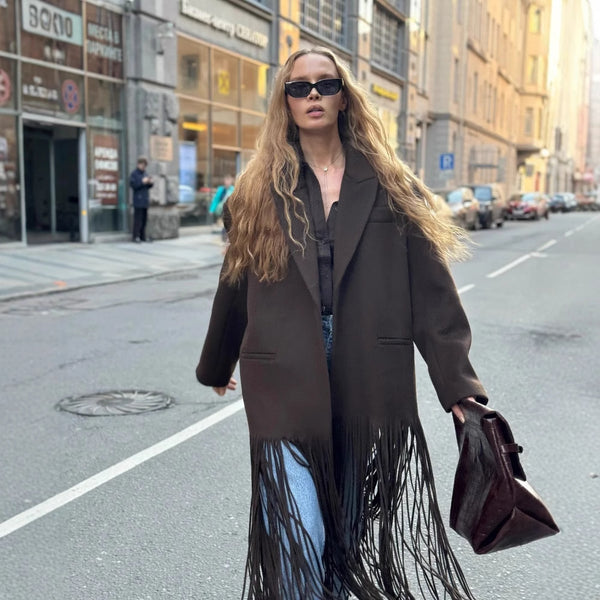 Abrigo de Lana con Flecos para Mujer - Estilo Urbano