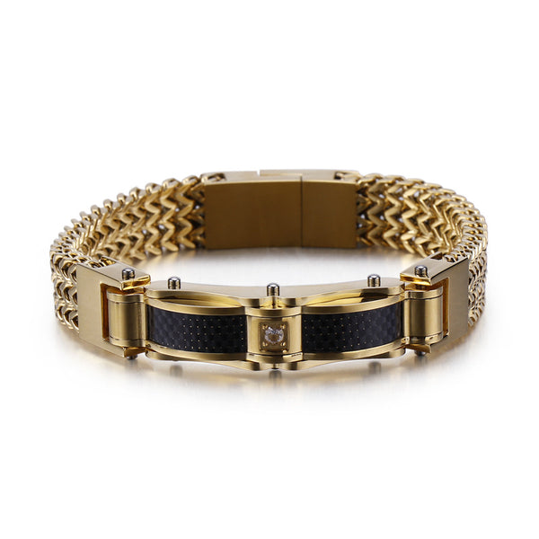 Pulsera para Hombre en Acero Inoxidable Dorado con Diamantes