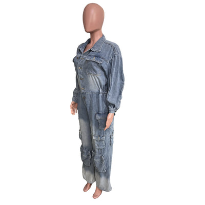 Jumpsuit Denim Overol Lavado Vintage con Múltiples Bolsillos - Image 25