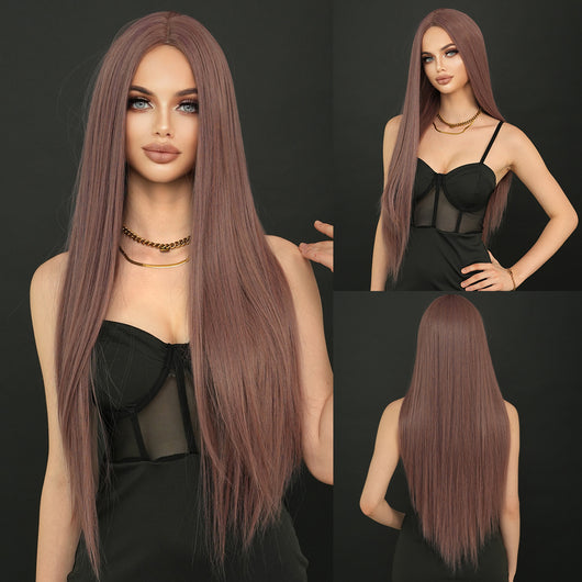 Peluca Larga Degradado Dorado Fibra Sintética Premium Cabello Liso Natural - Image 11
