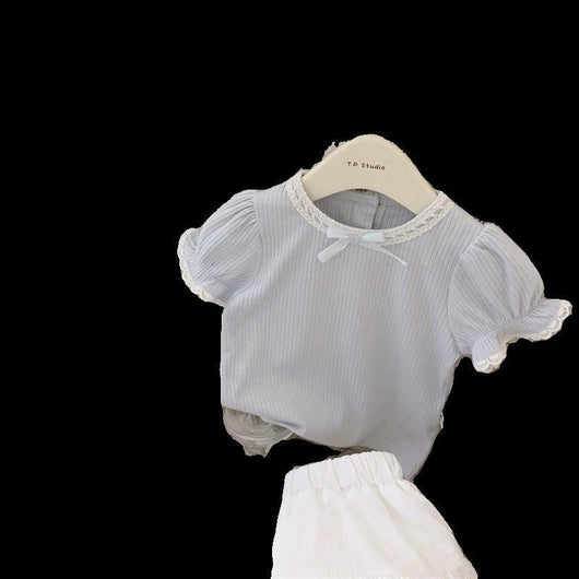 Conjunto Infantil Elegante Encaje Crema y Azul - Image 13