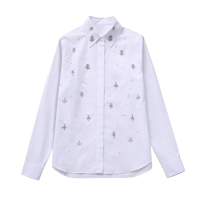 Camisa de Popelina con Detalles de Joyería - Estilo Europeo y Americano