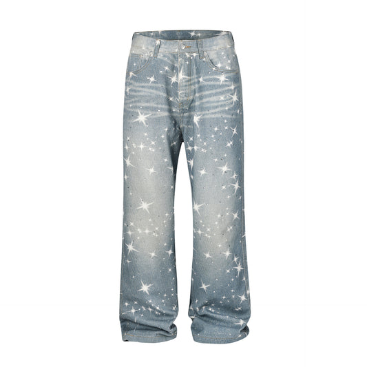 Jeans Sueltos Estampados XINGX con Efecto Apilado para Mujer