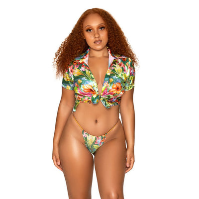 Bikini de Tres Piezas con Estampado Floral Dólar Manga Corta para Mujer - Image 9