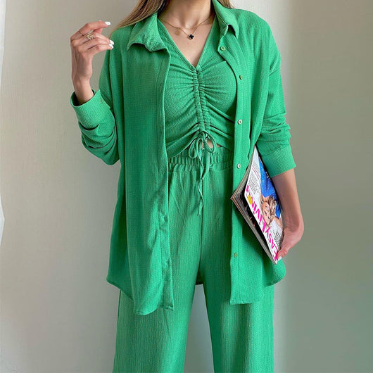 Conjunto Casual Versátil: Camisa Larga y Playera Corta con Cordón Ajustable - Image 10