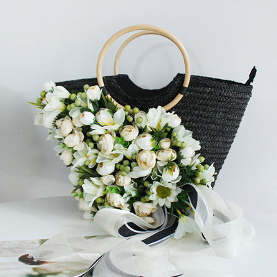 Sombrero de Paja Artesanal con Ala Ancha y Flores para Mujer - Image 3