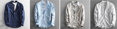 Camisa de Lino Suelta para Hombre - Manga Larga Casual Color Sólido - Image 11