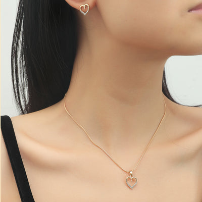 Conjunto de Collar y Aretes Corazón de Circón - Cadena Elegante para Suéter - Image 2