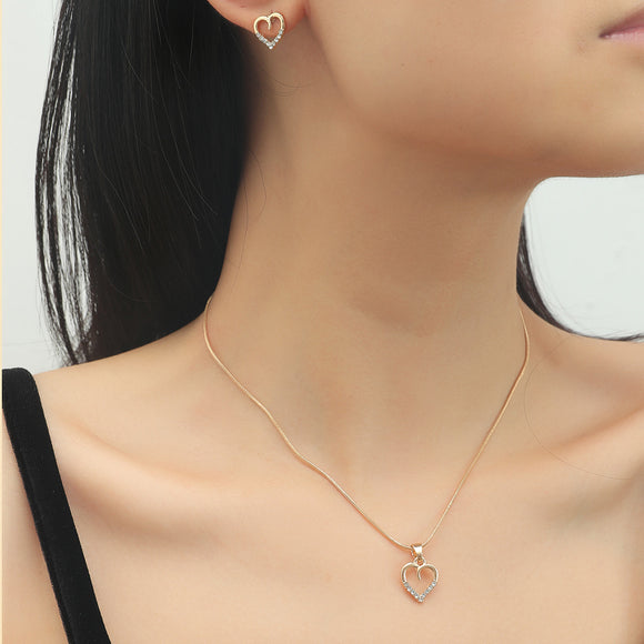 Conjunto de Collar y Aretes Corazón de Circón - Cadena Elegante para Suéter