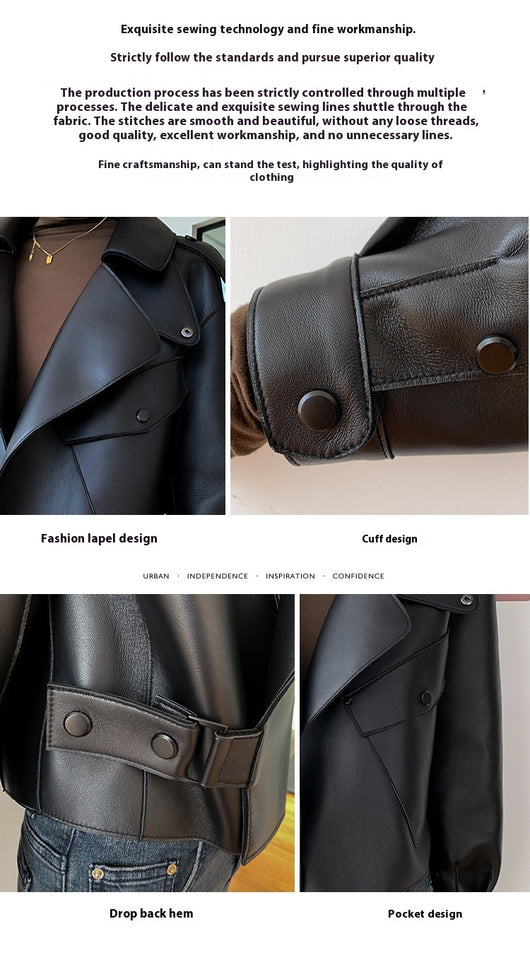 Chaqueta de Cuero Genuino para Mujer - Abrigo Corto de Piel de Oveja Holgado - Image 14