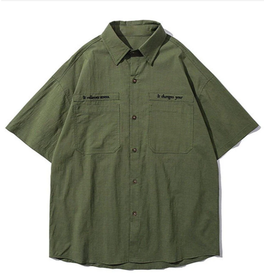 Camisa de Trabajo Retro Japonesa Khaki Manga Corta - Image 9