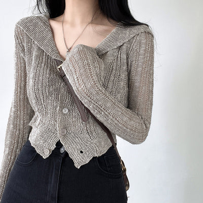 Cardigan Retro Cuello V Manga Larga Corto - Image 12