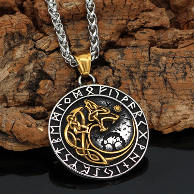 Collar Colgante Cabeza de Lobo Viking con Runas Nórdicas para Hombre - Image 15