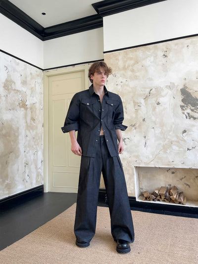 Camisa Denim con Hebilla Metálica 3D - Traje de Alto Nivel Ruoshuai - Image 12