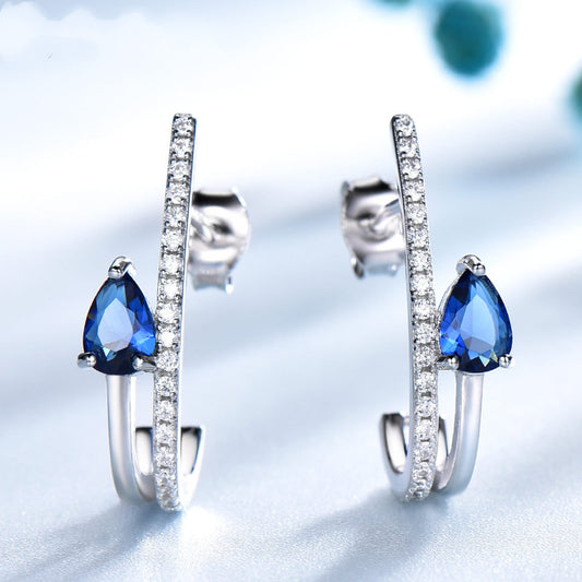 Aretes de Plata Esterlina con Zafiro Azul - Diseño Elegante