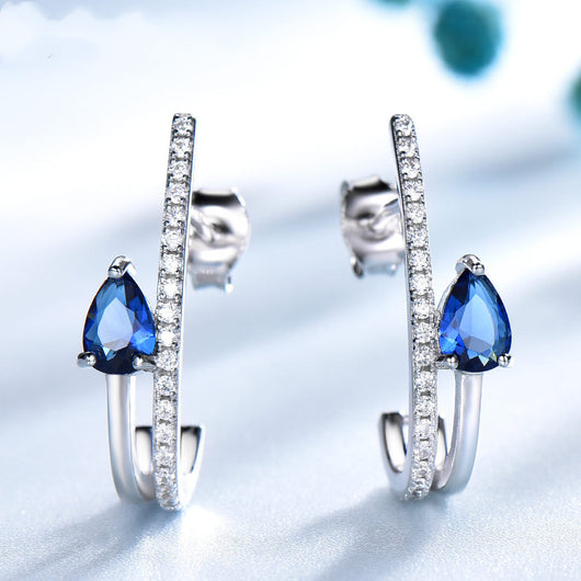 Aretes de Plata Esterlina con Zafiro Azul - Diseño Elegante
