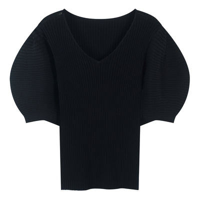 Blusa de Punto Escote en V con Mangas Abullonadas Holgadas - Image 2